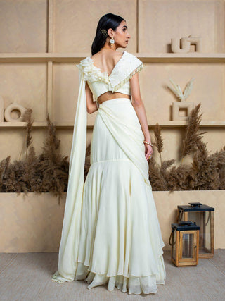 Fish Cut Drape Saree with Pearl Blouse