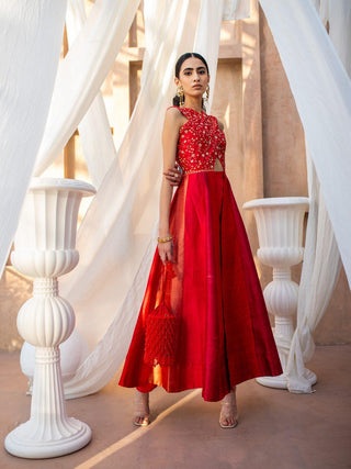 Multicoloured Anarkali with a front cross