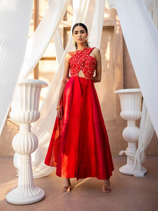 Multicoloured Anarkali with a front cross