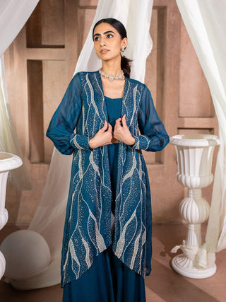 Embroidered Long Jacket & Bell Bottom Pants Set