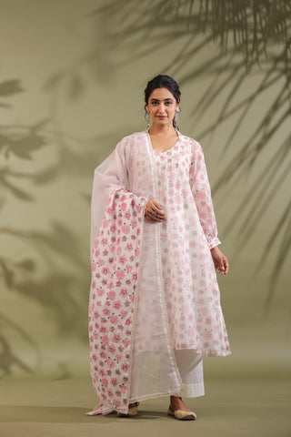 Rose Print Floral Off White Suit Set
