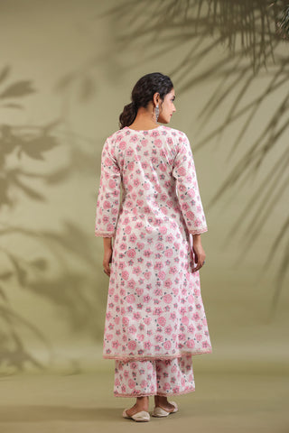 Rose Print Floral A-line Kurta Cotton Suit Set