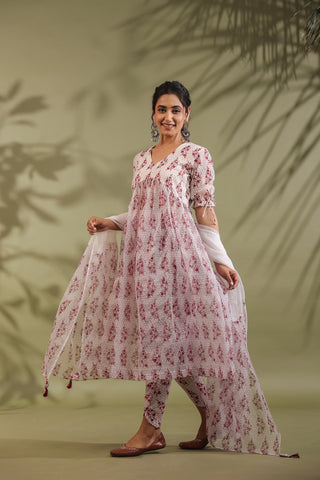 Hand Block Printed Kota Doria & Cotton Suit Set Of 2