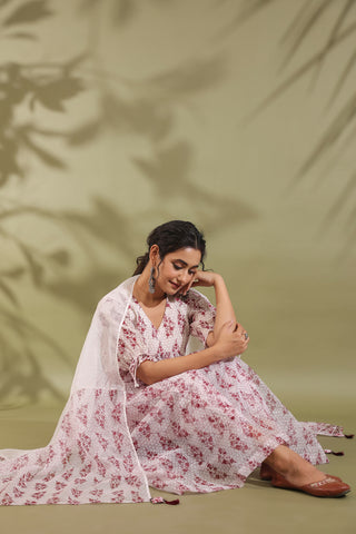 Hand Block Printed Kota Doria & Cotton Suit Set Of 2