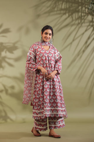 Hand Block Printed Cotton Suit Set Of 3