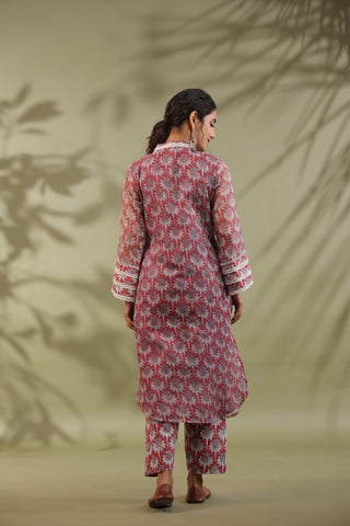 Hand Block Printed Cotton High Low Suit Set Of 2
