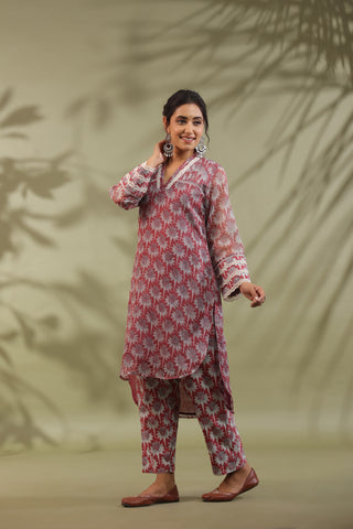 Hand Block Printed Cotton High Low Suit Set Of 2