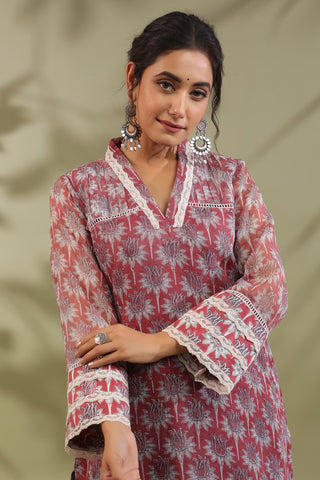 Hand Block Printed Cotton High Low Suit Set Of 2