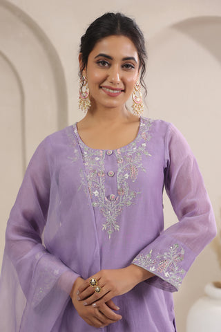 Lavender Dusk Organza  Kurta Set