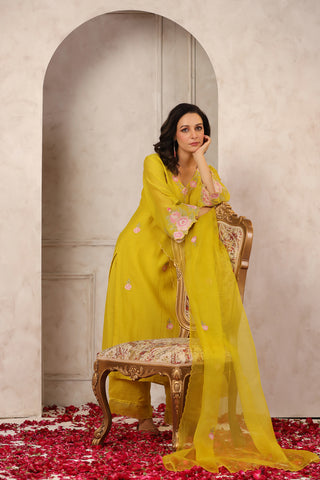 Elegant Chanderi Kurta Set with Delicate Floral Embroidery