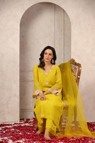 Elegant Chanderi Kurta Set with Delicate Floral Embroidery