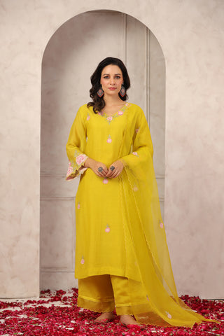 Elegant Chanderi Kurta Set with Delicate Floral Embroidery