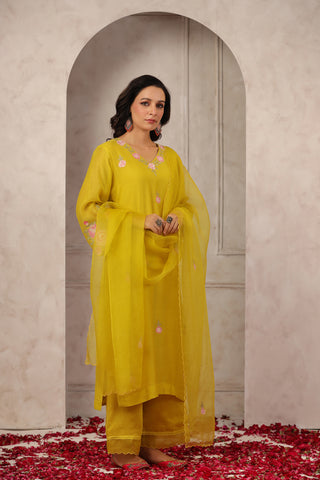 Elegant Chanderi Kurta Set with Delicate Floral Embroidery