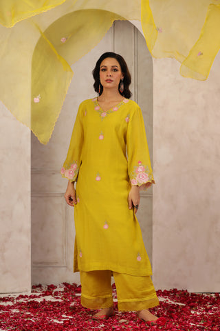 Elegant Chanderi Kurta Set with Delicate Floral Embroidery