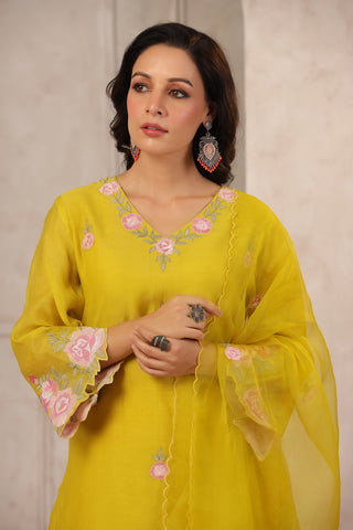 Elegant Chanderi Kurta Set with Delicate Floral Embroidery