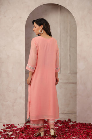 Peach Chanderi Co-ord Set