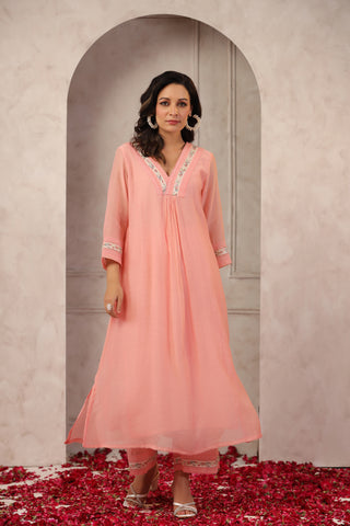 Peach Chanderi Co-ord Set