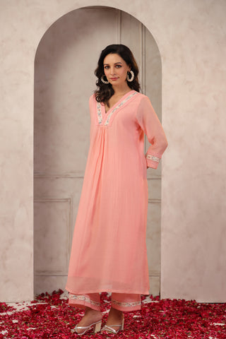 Peach Chanderi Co-ord Set