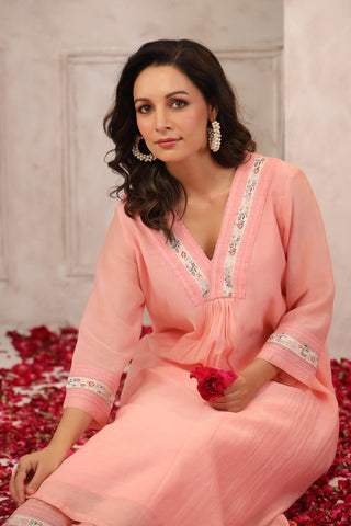 Peach Chanderi Co-ord Set