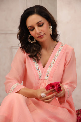 Peach Chanderi Co-ord Set