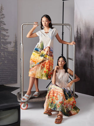 Valley Print Scenary Dress With Leather Straps (House) Dress