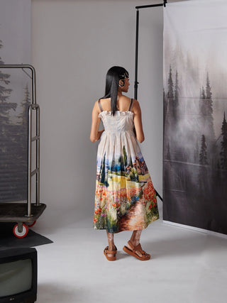 Valley Print Scenary Dress With Leather Straps (House) Dress