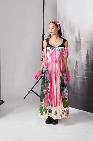 Pink & Black Scratch Print Corset Dress