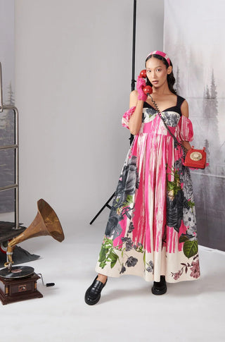 Pink & Black Scratch Print Corset Dress