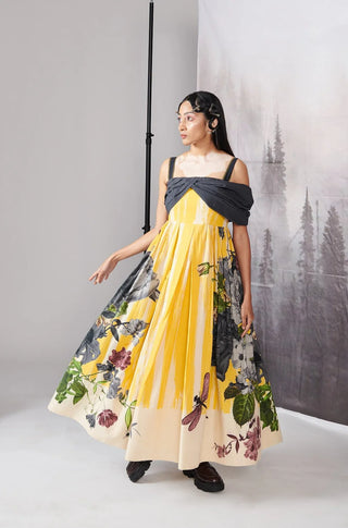Yellow Scratch Print Dress