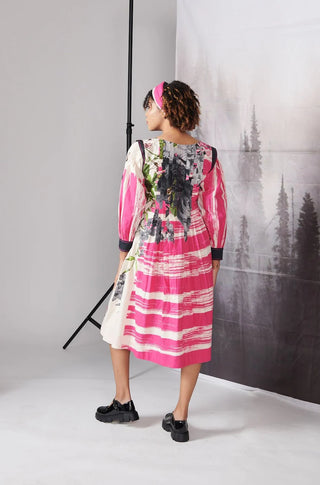 Pink Scratch Print Full Sleeve Dress