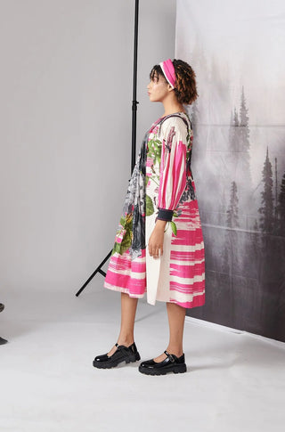 Pink Scratch Print Full Sleeve Dress