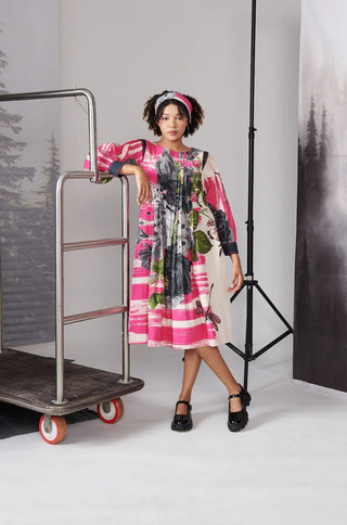 Pink Scratch Print Full Sleeve Dress