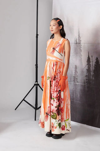 Orange Scratch Print Dress
