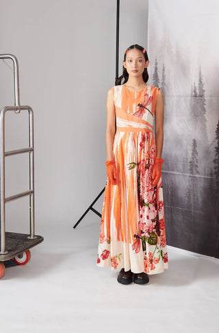 Orange Scratch Print Dress