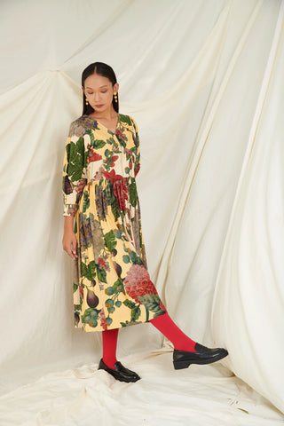 Yellow & Off White Poppy Bloom Corset Dress