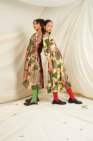 Yellow & Off White Poppy Bloom Corset Dress