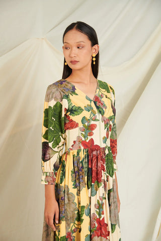 Yellow & Off White Poppy Bloom Corset Dress