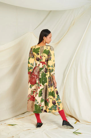 Yellow & Off White Poppy Bloom Corset Dress
