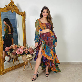 Natasha Luthra In Fruit print ruffle skirt and top