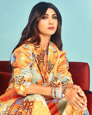Shilpa Shetty In Ocean print bustier blazer and pants