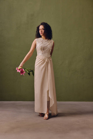 Silk Dress With Draped Wrap