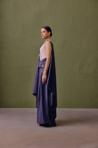 Colour Block Waistcoat Set With Draped Dupatta