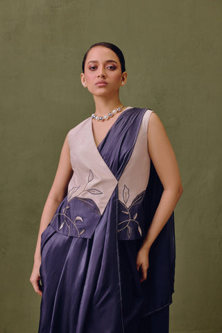 Colour Block Waistcoat Set With Draped Dupatta