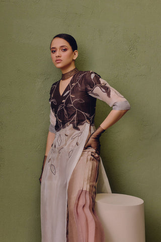 Colour Block Kurta With Pleated Trouser