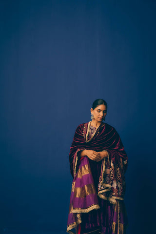 Purple Garnet Velvet Odhni