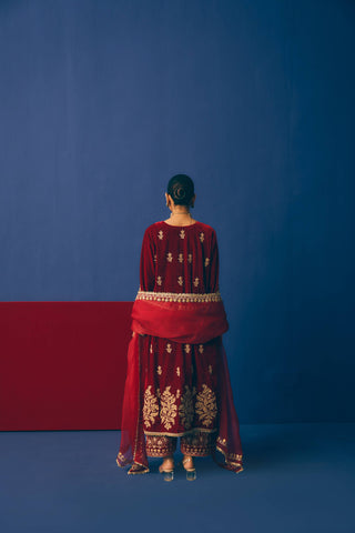 Ruby Embroidered Velvet Kurta Set