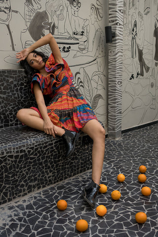 mountain print ruffle dress