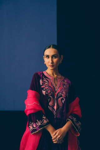 Purple Leur Velvet Kurta Set