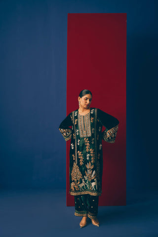 Green Cedar Velvet Kurta Set