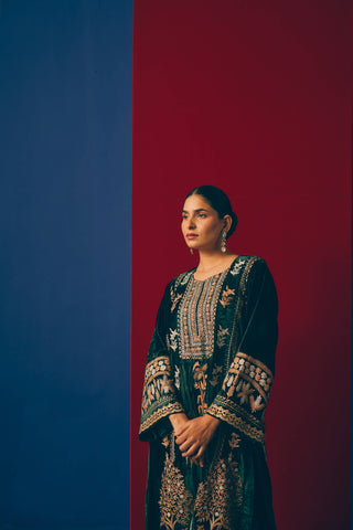 Green Cedar Velvet Kurta Set